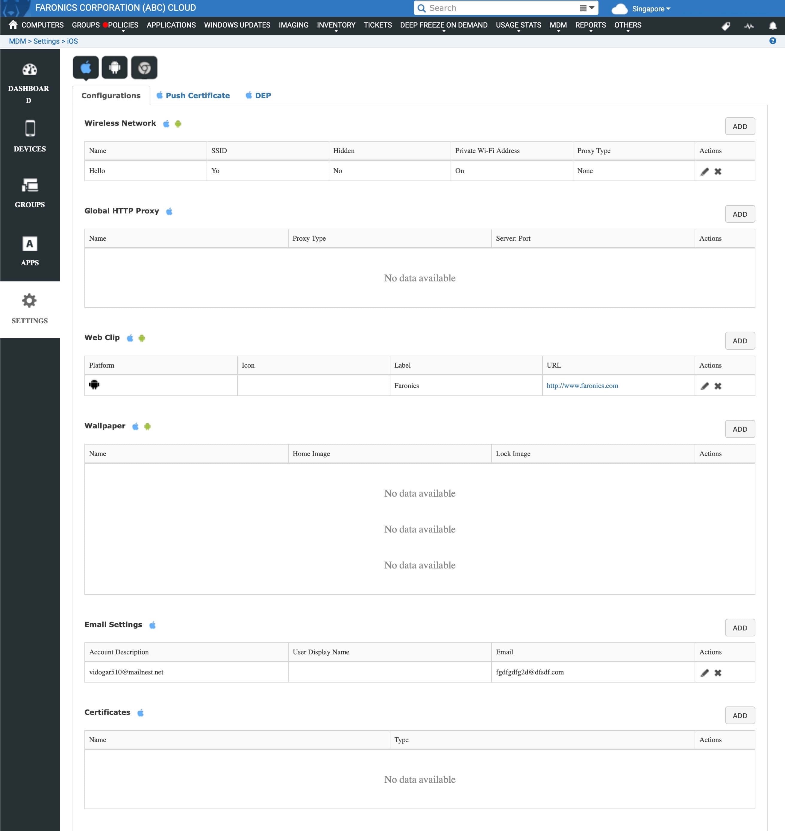 Faronics Interface Faronics Cloud MDM