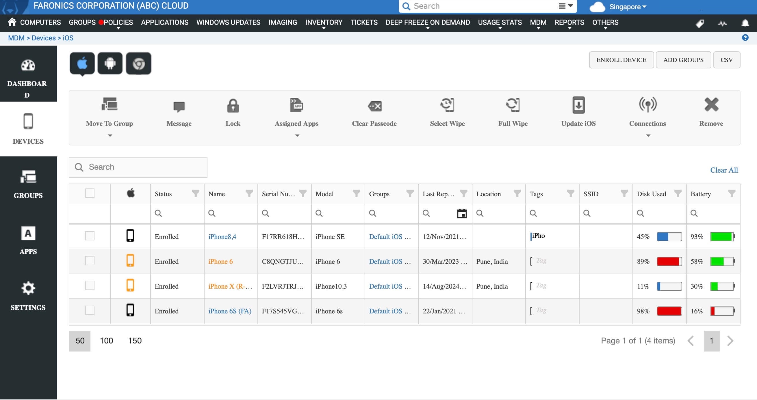Faronics Interface Faronics Cloud MDM