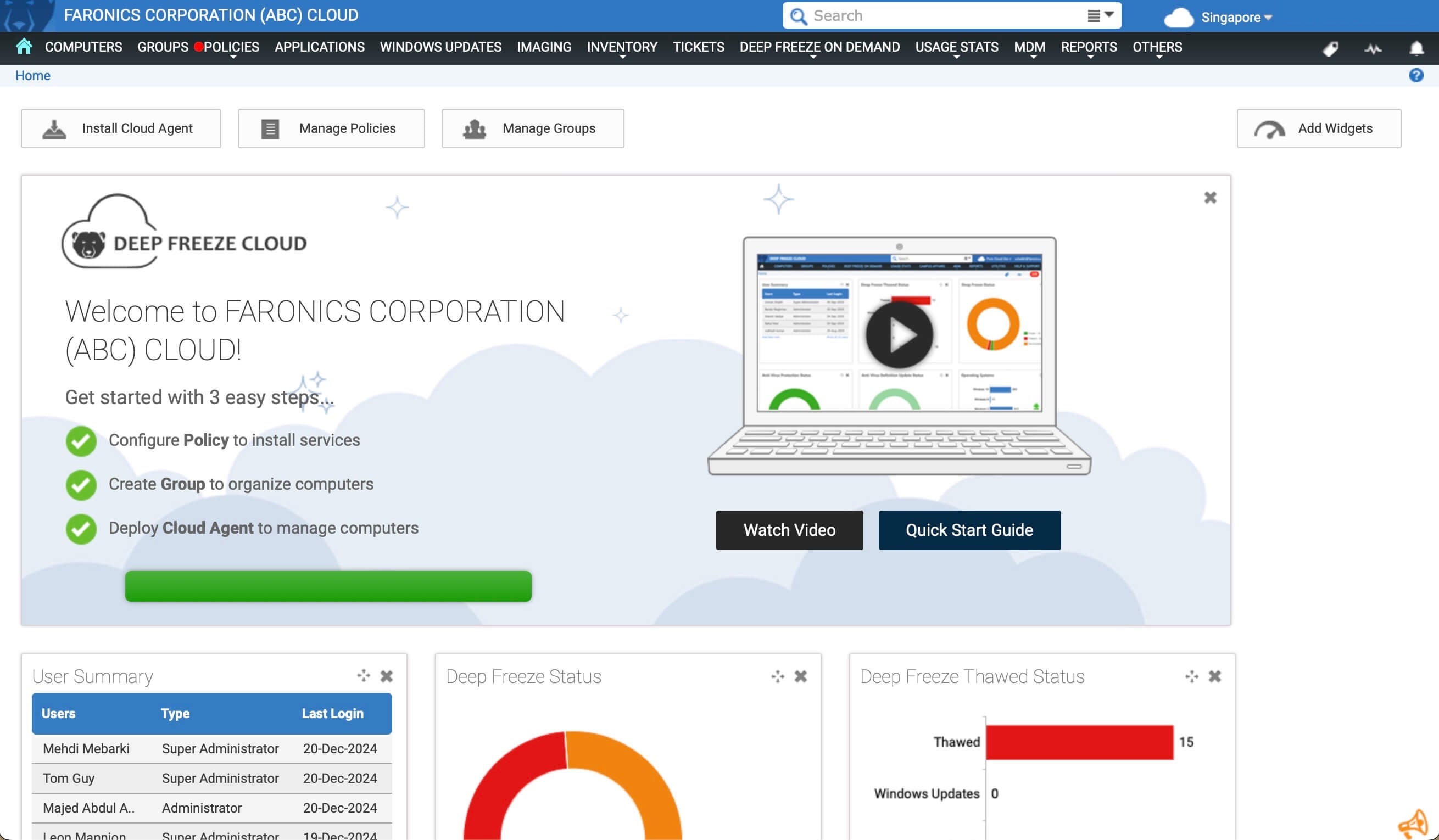 Faronics Interface Deep Freeze Basic – Faronics Cloud